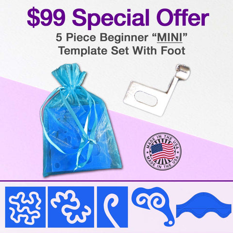 Image of $99 Special Offer! Mini Foot & 5 Piece Mini Beginner Template Set - 1/4 Inch Path Width -1/8 Inch Thick. (Tik Tok or Facebook live special)