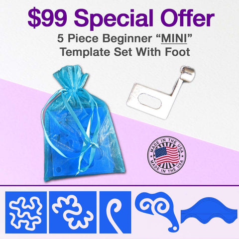 Image of $99 Special Offer! Mini Foot & 5 Piece Mini Beginner Template Set - 1/4 Inch Path Width -1/8 Inch Thick. (Tik Tok or Facebook live special)