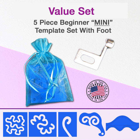 Image of 5 Piece Mini Beginner Template Set w/Foot - 1/4 Inch Path Width -1/8 Inch Thick.